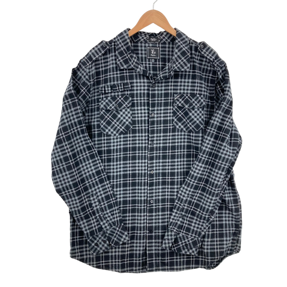 LRG Wovens Hunting Shirt Size 2XL Men's Black & White Plaid Cotton Button-Down
